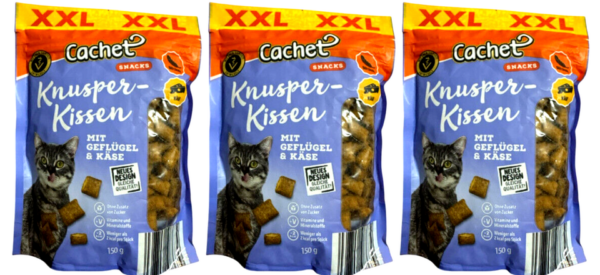 3x 150g CACHET Classic Knusperkissen Katzenfutter mit GEFLÜGEL & KÄSE (450g)