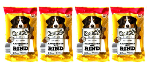 4x 200g (800g) ROMEO Classic Kaustreifen mit RIND Soft Snacks Leckerlis