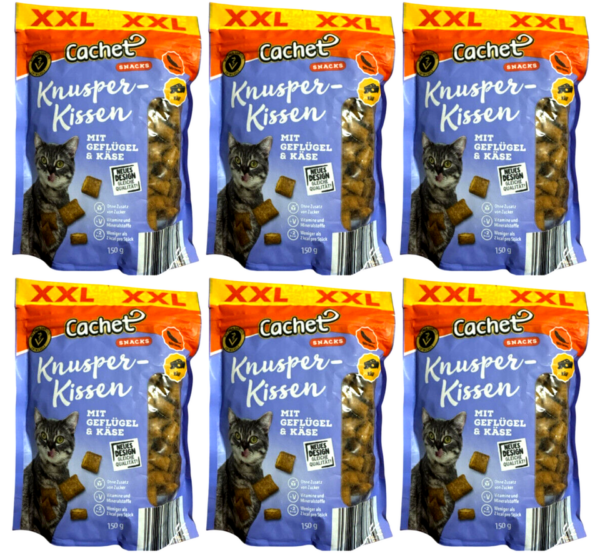 6x 150g CACHET Classic Knusperkissen Katzenfutter mit GEFLÜGEL & KÄSE (900g)