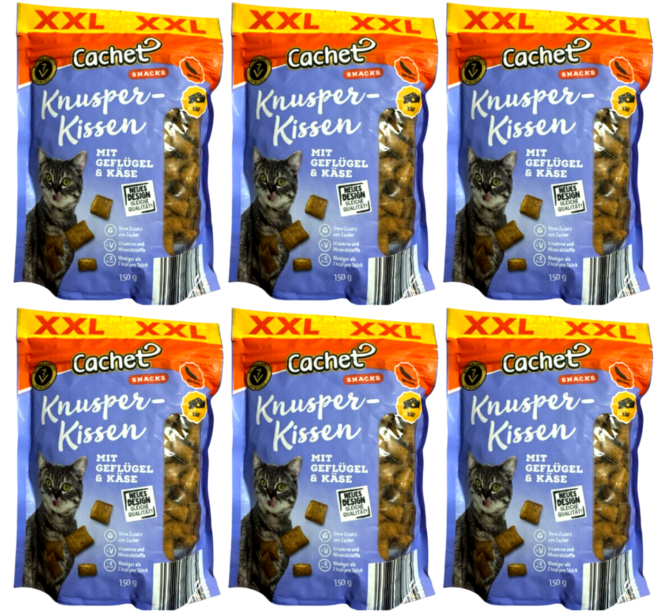 6x 150g CACHET Classic Knusperkissen Katzenfutter mit GEFLÜGEL & KÄSE (900g)