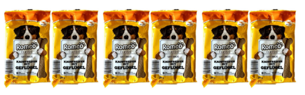 6x 200g (1200g) ROMEO Classic Kaustreifen mit GEFLÜGEL Soft Snacks Leckerlis