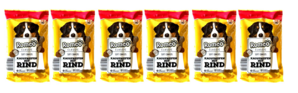 6x 200g (1200g) ROMEO Classic Kaustreifen mit RIND Soft Snacks Leckerlis