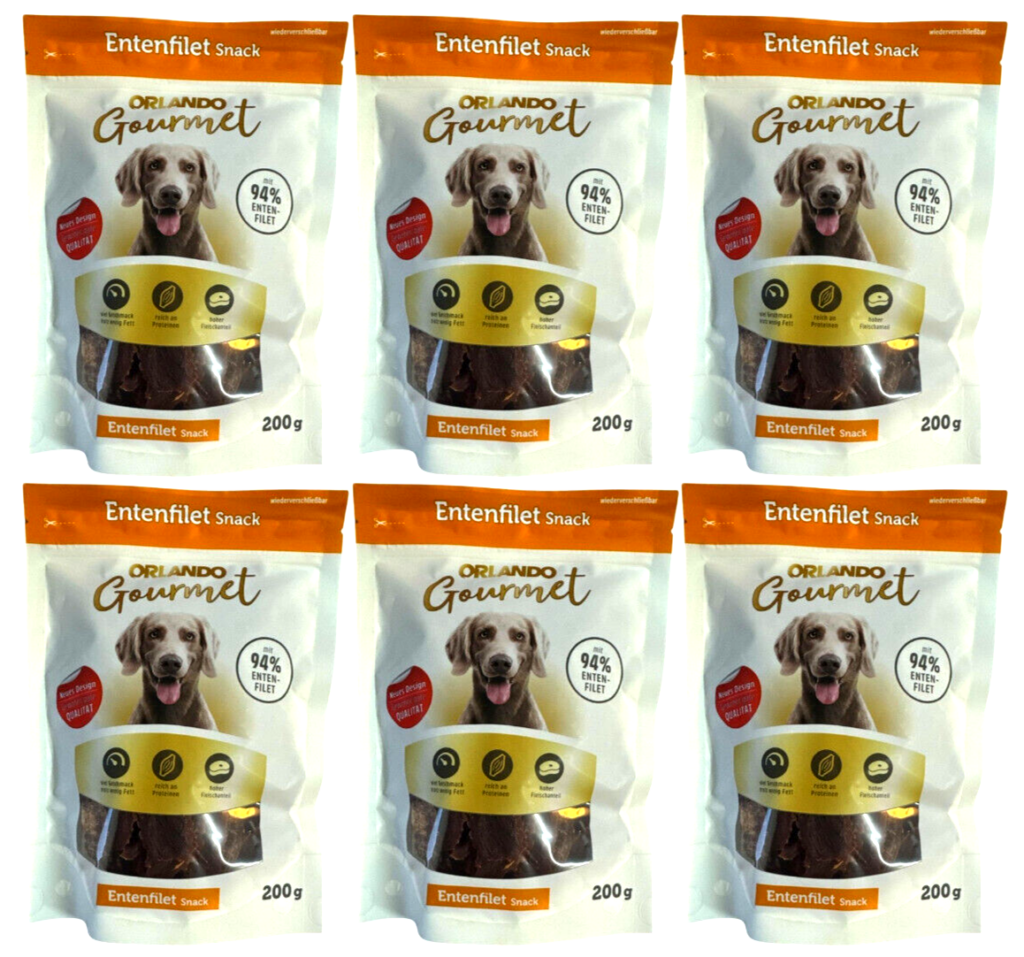 6x 200g (1200g) ORLANDO Gourmet ENTENFILET Snack ENTE Leckerlis 94% ENTE -  SYPET Tierbedarf